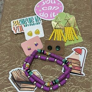 Purple Beaded Bracelets, stud and dangle earrings bundle